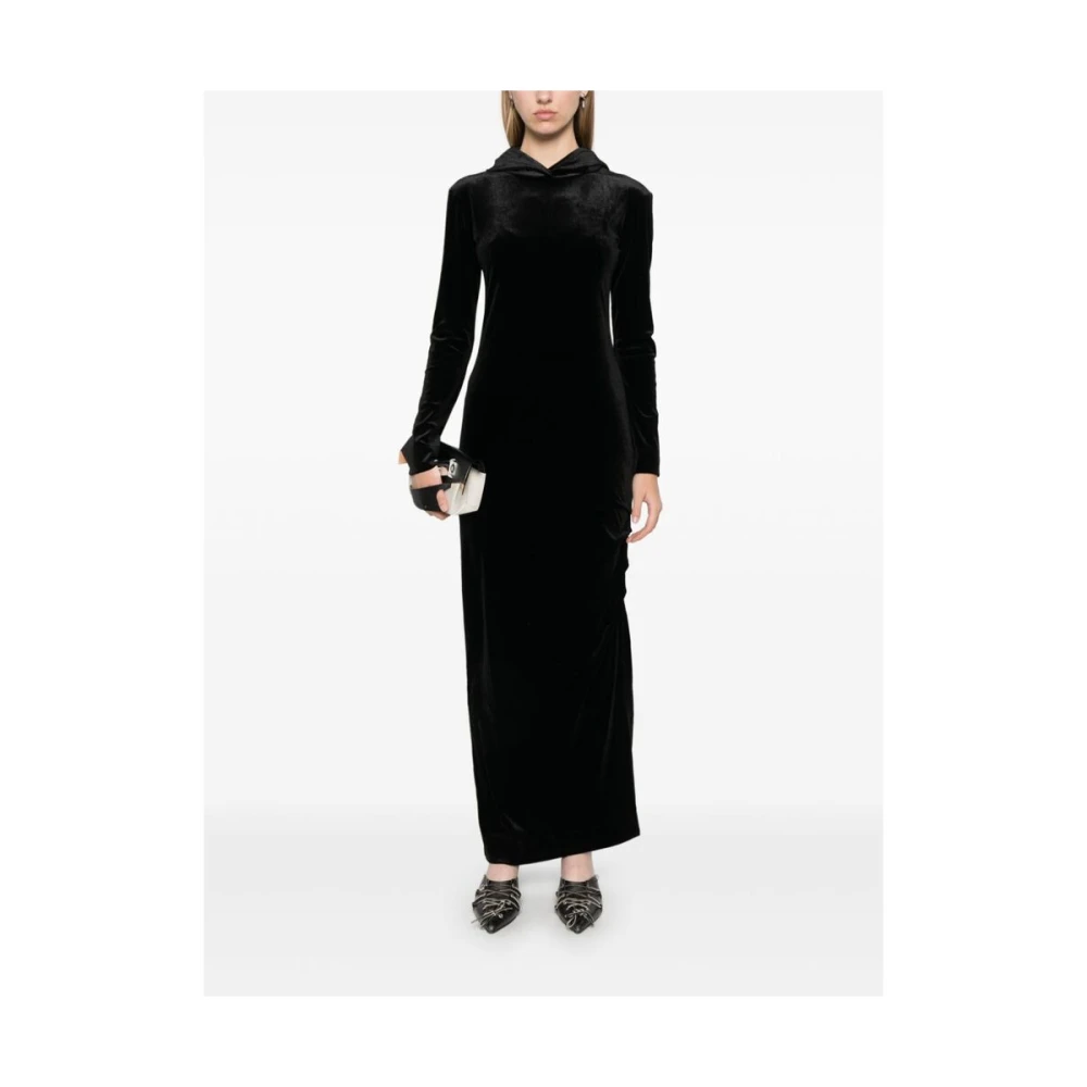 Avavav Zwarte Velours Hoodiejurk met Gerimpelde Details Black Dames