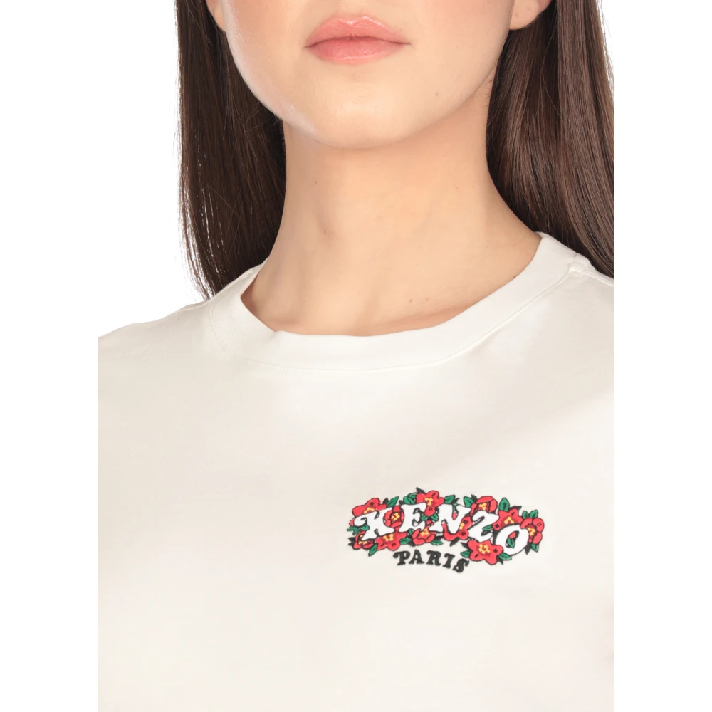 Kenzo Wit Katoenen T-shirt met Logo Borduurwerk White Dames