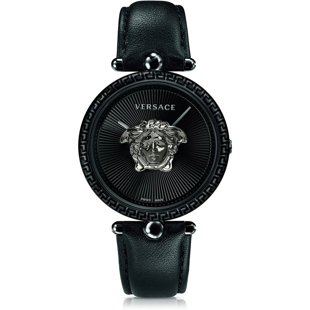 Versace Women's Black Watches, One Size, Empire Leather Quartz Watch