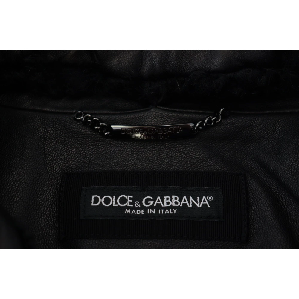 Dolce & Gabbana Zwarte lam lederen kraag heren jas Black Heren