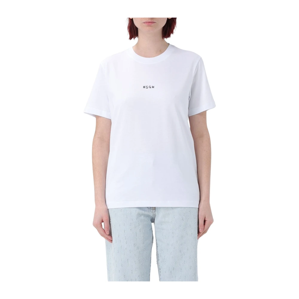 Msgm Witte T-shirt met voorlogo White Dames