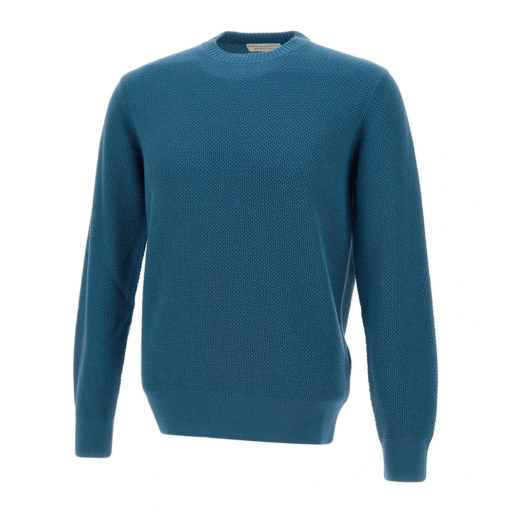 Filippo De Laurentiis Merino Wol Crew Neck Sweater Blue Heren