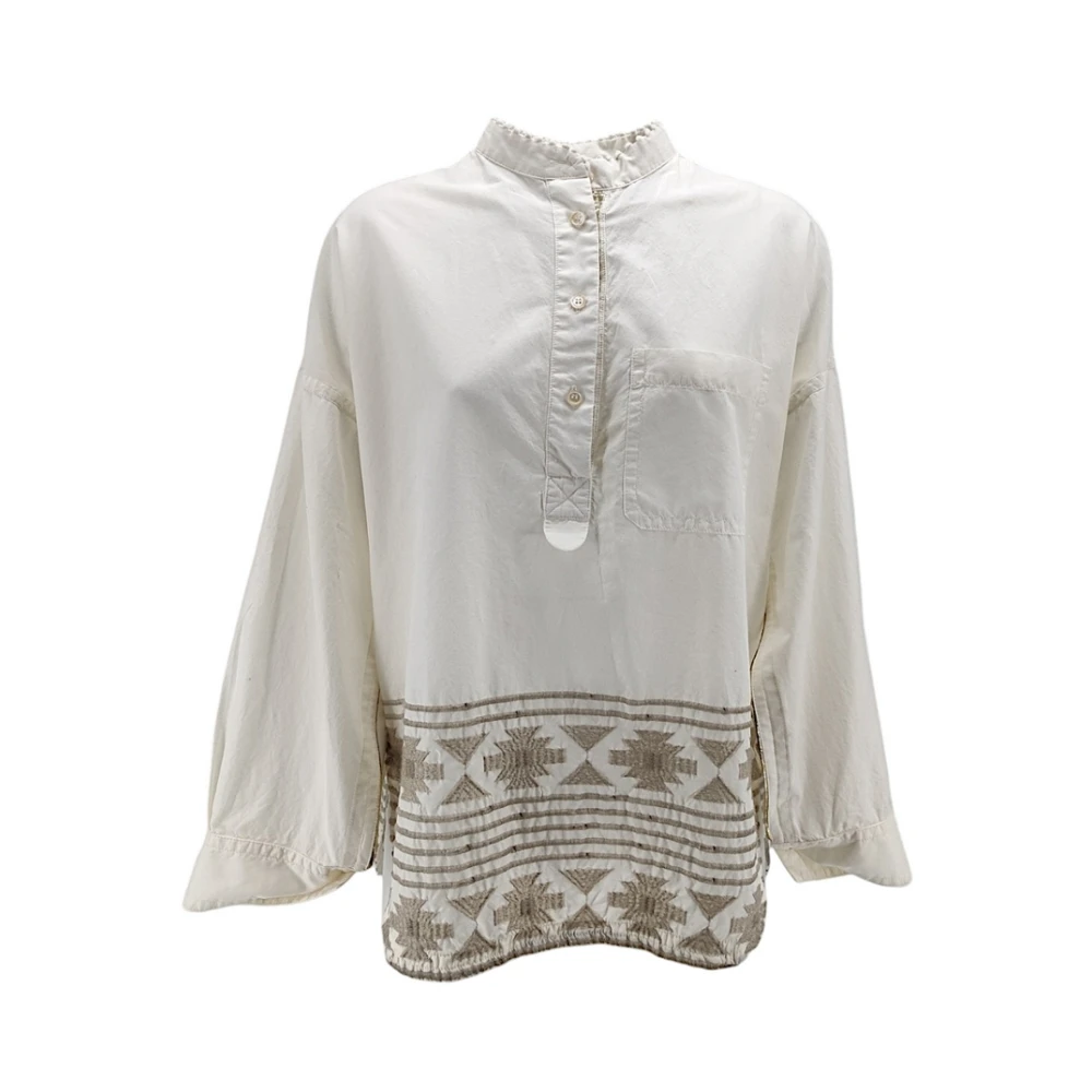 Bazar deluxe Ivoor Overhemd met Borduursel en Pailletten Beige Dames