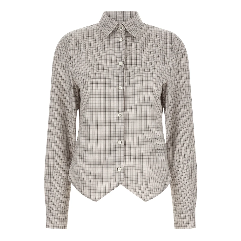 Maison Margiela Vrouw Beige Overhemden Dames, 2XS, Katoen, Shirt Met Puntige Zoom Aan De Voorkant