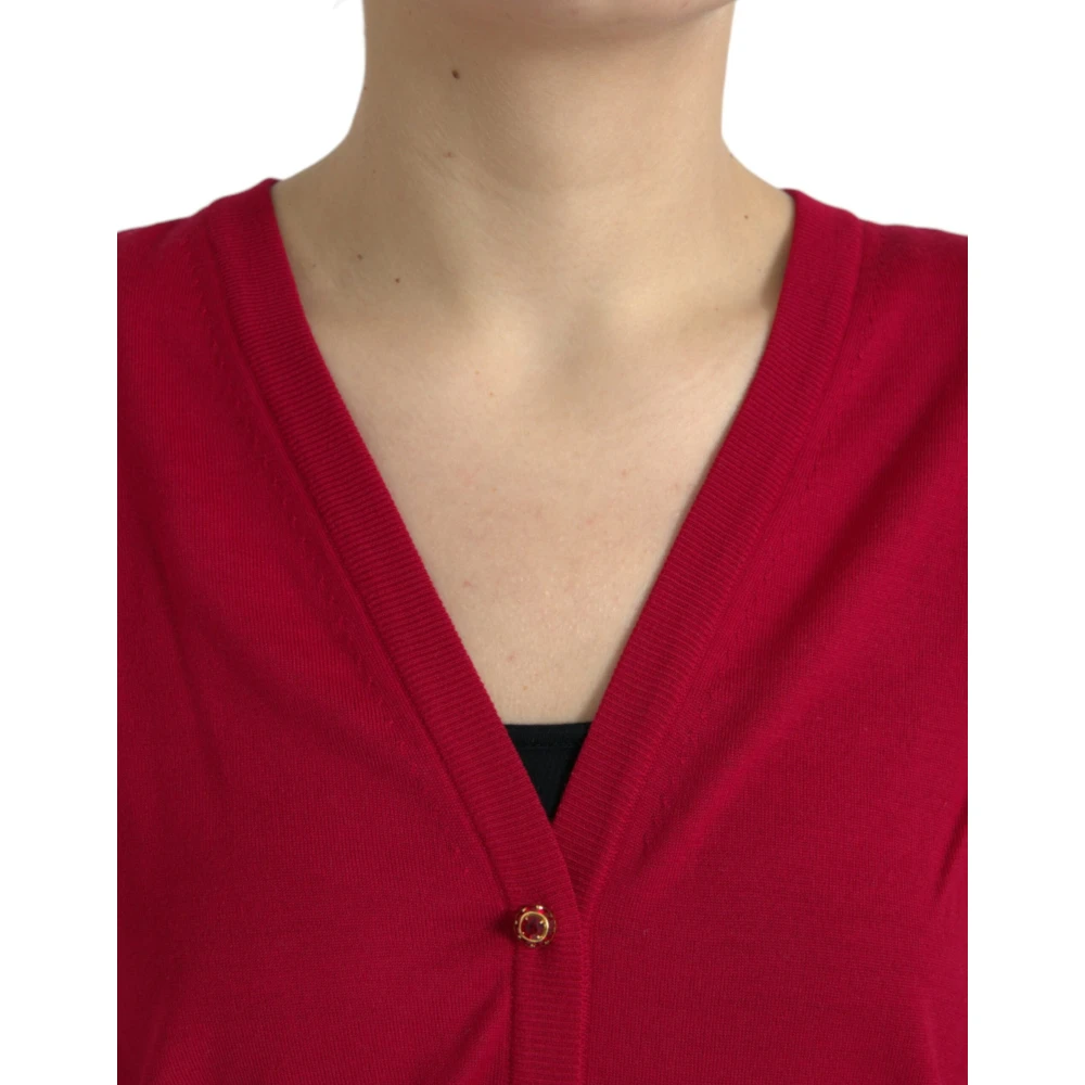 Dolce & Gabbana Rode Wollen V-hals Trui Elegante Stijl Red Dames