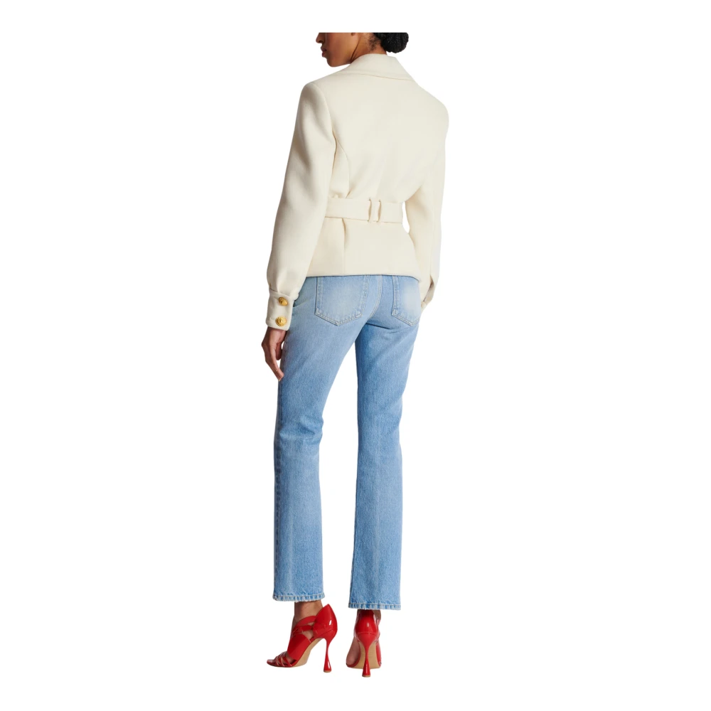 Balmain Wollen ceintuurjas Beige Dames