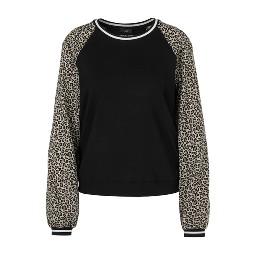 Marc Cain Gestreept Raglan Shirt in Materiaalmix Black Dames