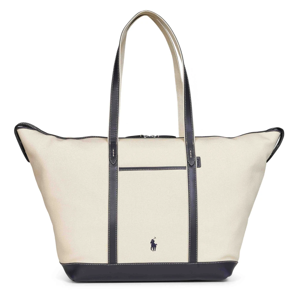 Polo Ralph Lauren Women's Beige Leather-Trim Canvas Large Shopper Tote - Shopping Bags - One Size - Bags