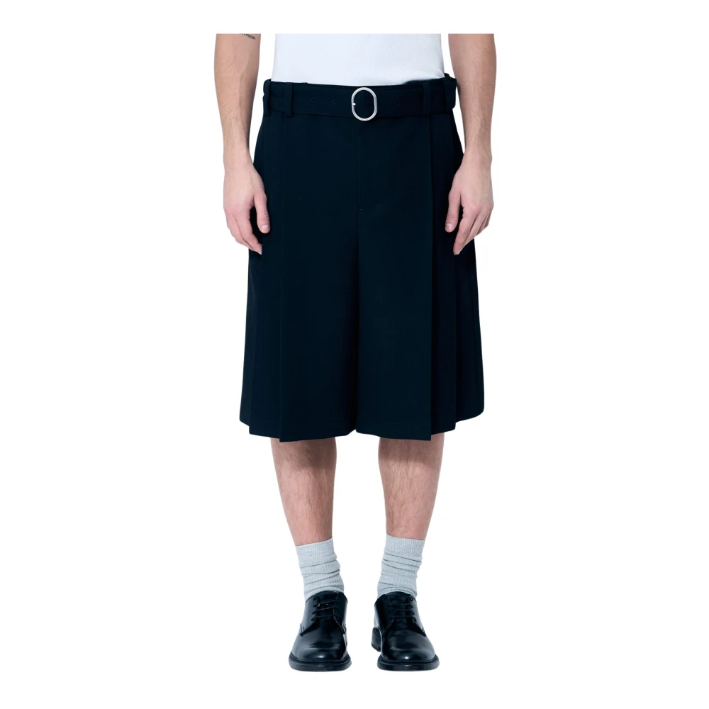 Jil Sander Wollen Twill Geplooide Shorts met Riem Black Heren