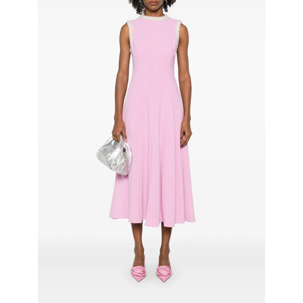 Self Portrait Roze Midi Jurk met Parelrand Pink Dames