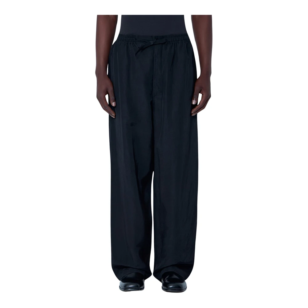 Lemaire Black Drawstring Wide-Leg Trousers - Male - Wide Trousers - S - Trousers