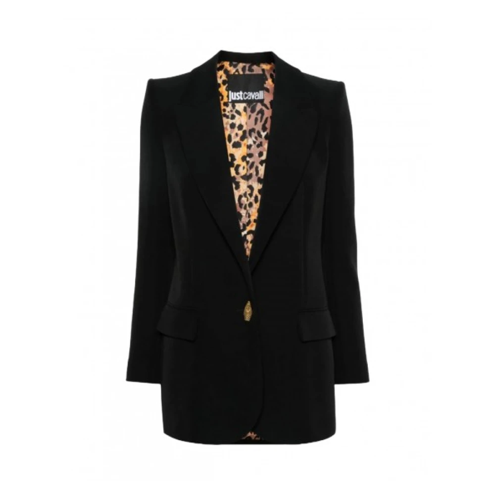 Just Cavalli Zwarte Slangenkop Knoopsgat Blazer Black Dames