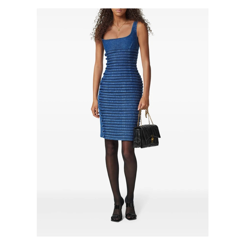 Versace Blauwe mouwloze jurk met gebogen panelen Blue Dames