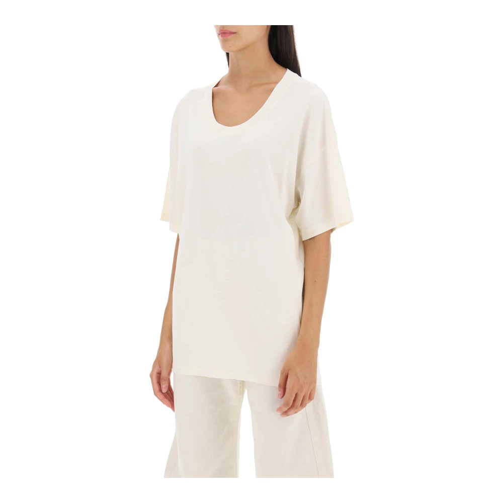 Lemaire Oversized T-shirt van katoen met micro-geribbelde ronde hals White Dames