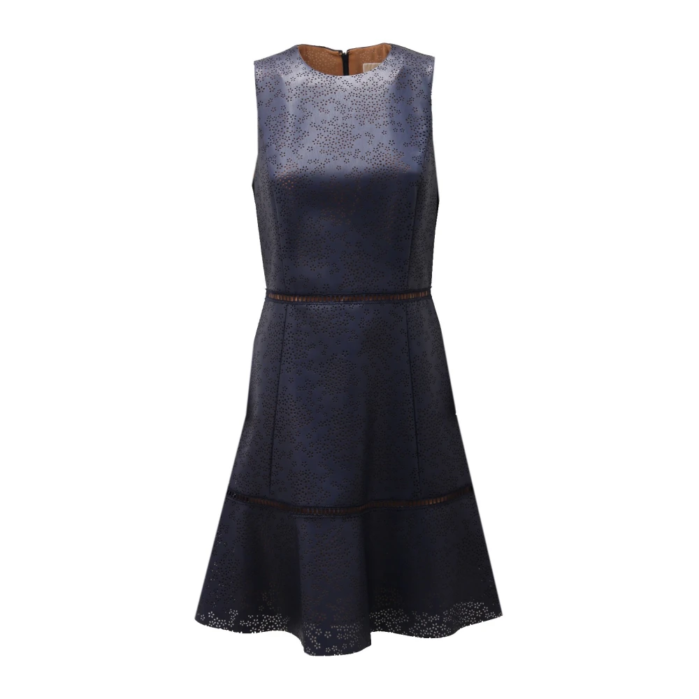 Michael Kors Blue Short Dresses, Female, Xs, Navy Eco Leather Perforated Dress