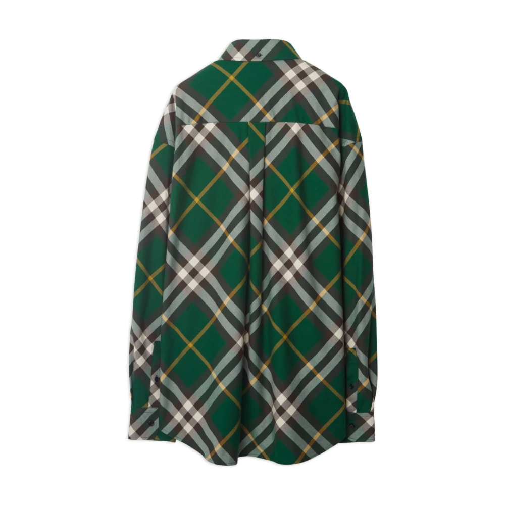 Burberry Groen geruite overhemd met geborduurd logo Green Heren