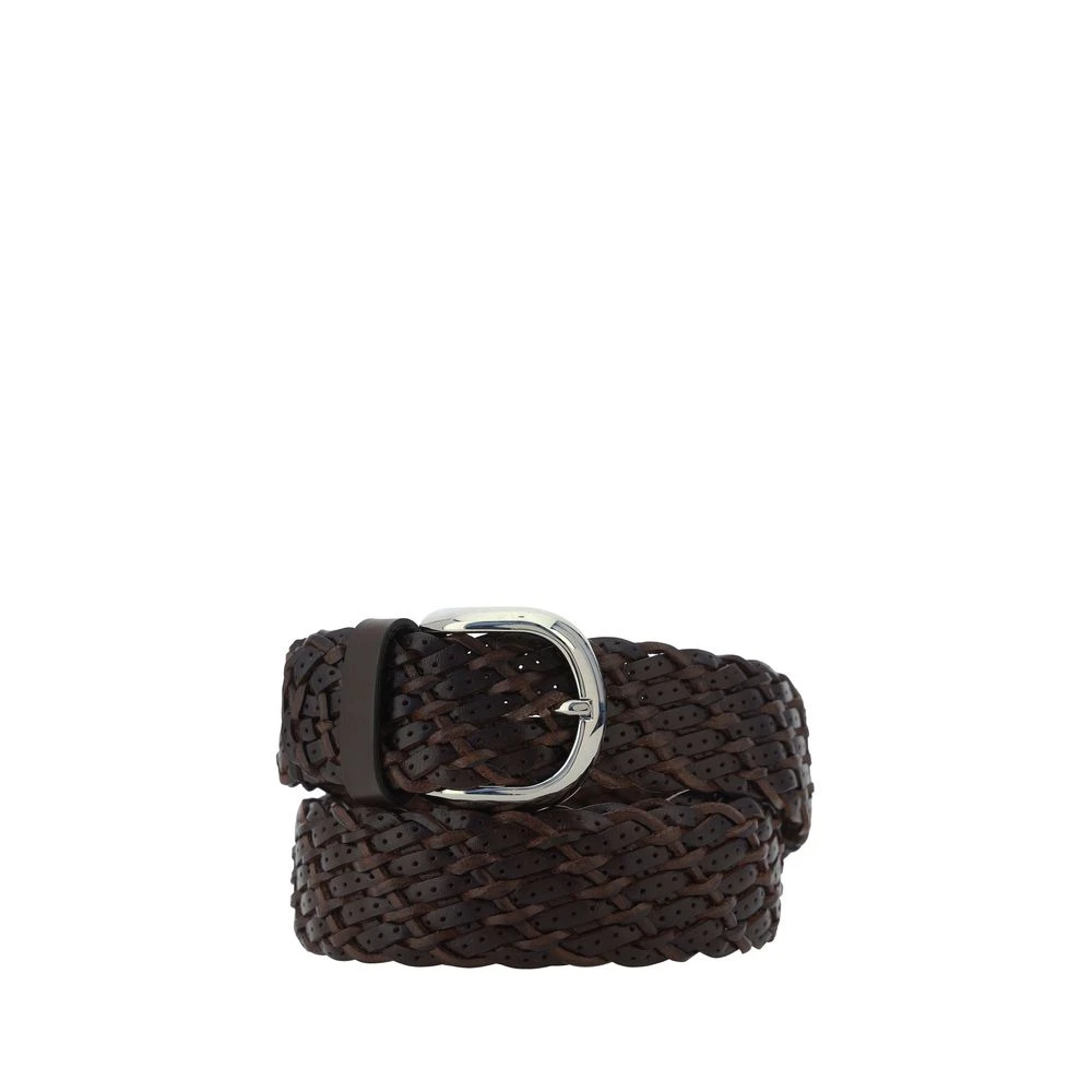 BRUNELLO CUCINELLI Gevlochten Leren Riem met Metalen Gesp Brown Heren