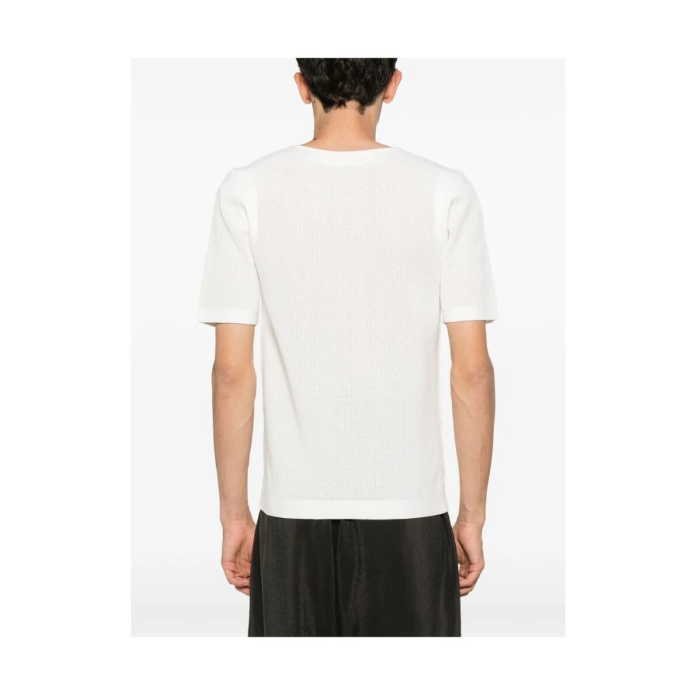 Dries Van Noten Witte Vetersluiting Korte Mouw Sweater White Heren