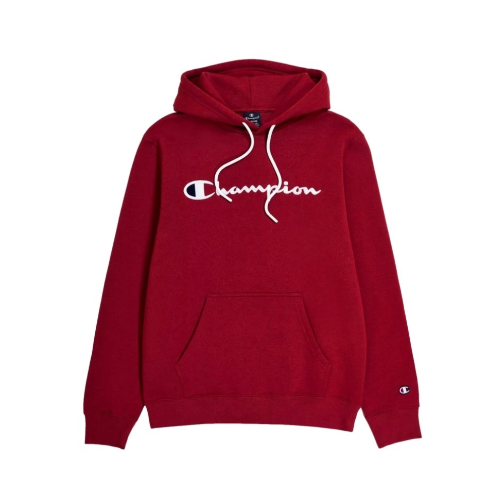 Champion Broderad Script Logo Hoodie i Burgundy Red, Herr