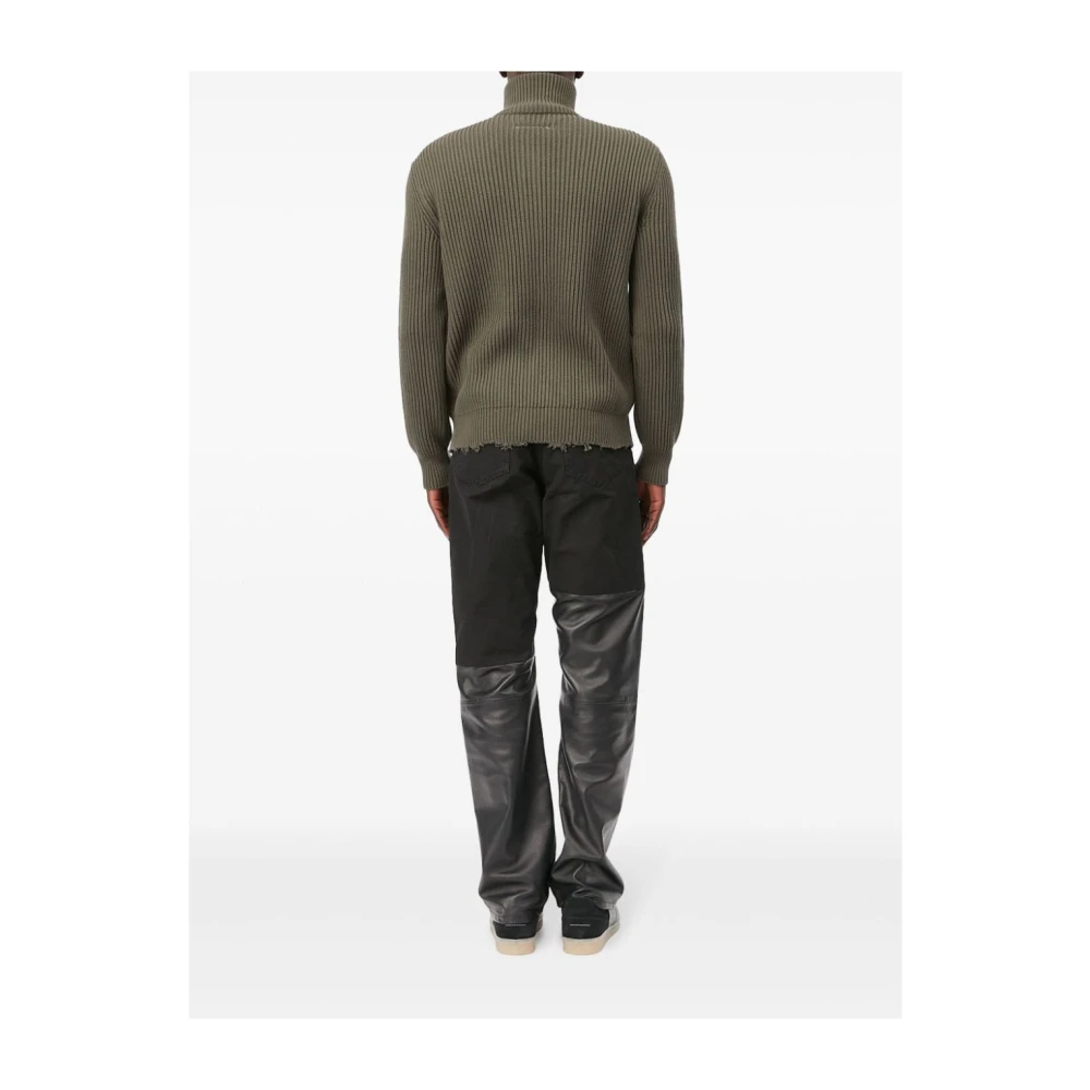 MM6 Maison Margiela Groene Geribde Katoenen Cardigan met Rits Green Heren