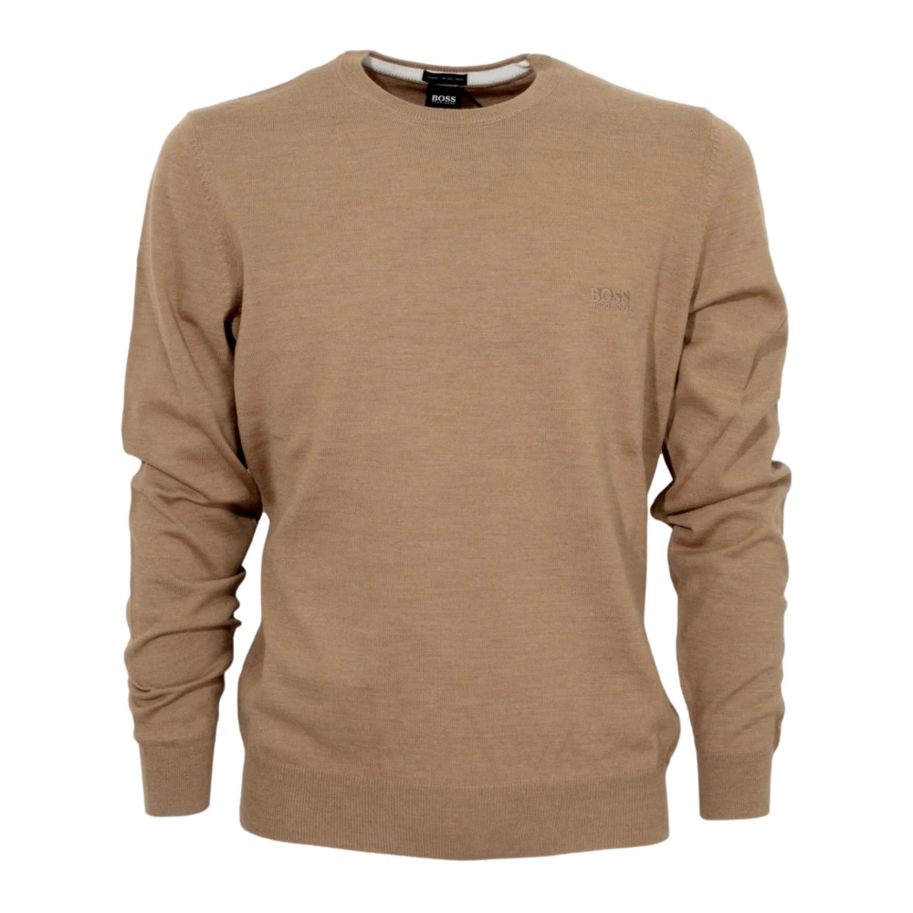 Hugo Men's Beige Round-Neck Knitwear, 3XL, Wool Jumper Regular Fit
