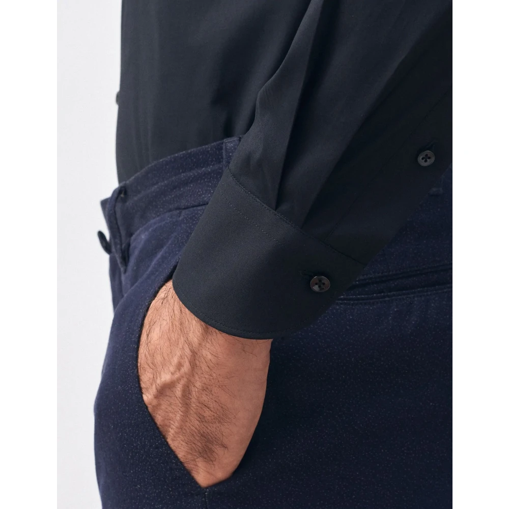 Xacus Klassieke Katoenen Stretch Overhemd Lange Mouw Zwart Black Heren