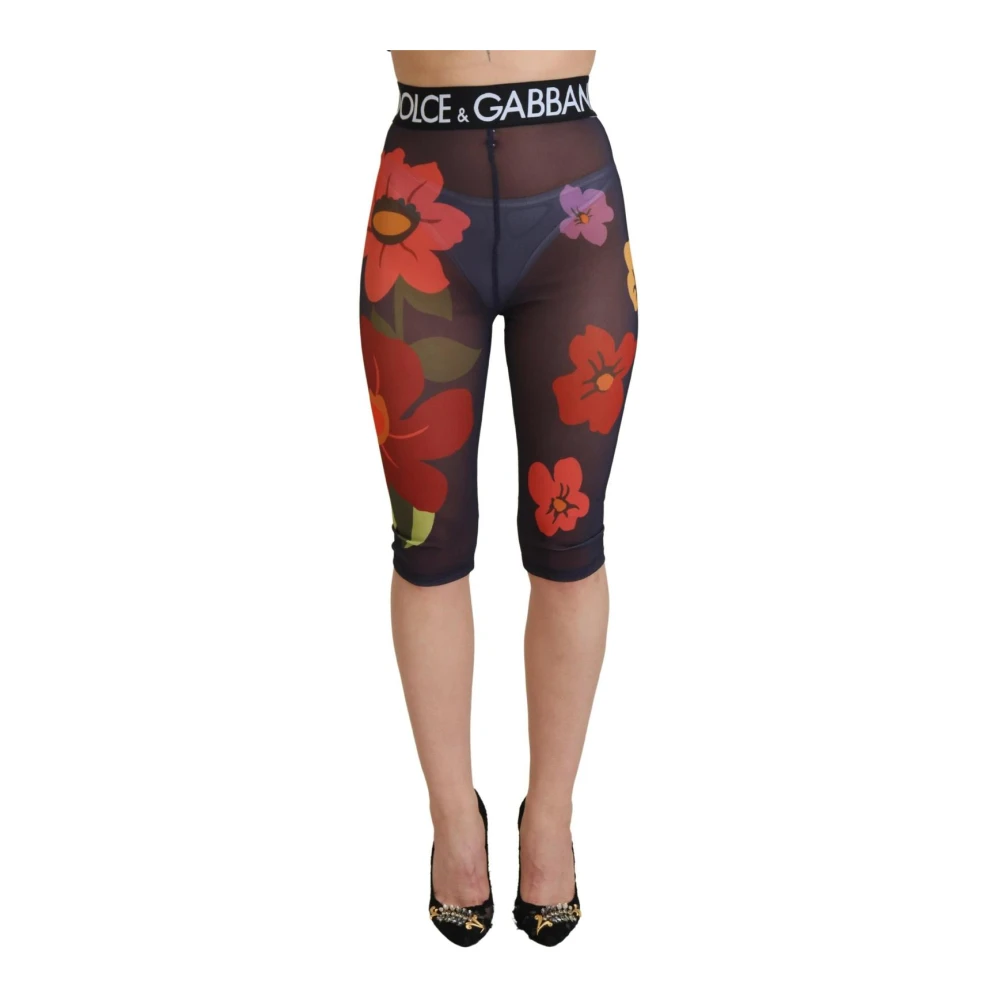 Dolce & Gabbana Women's Multicolor Bermudas, 2XS, Floral Mesh Cropped Leggings
