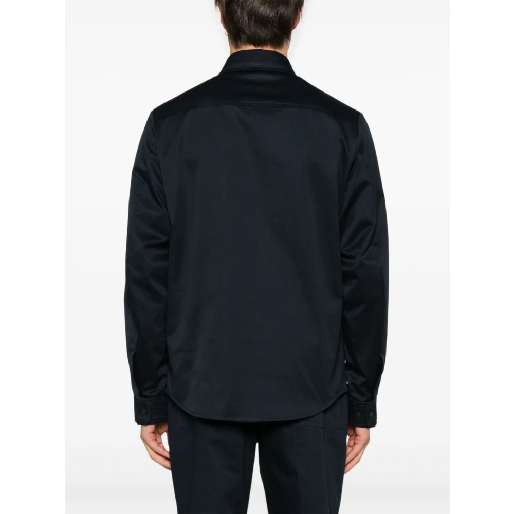 Moncler Blauw Leren Katoenen Overhemd Black Heren