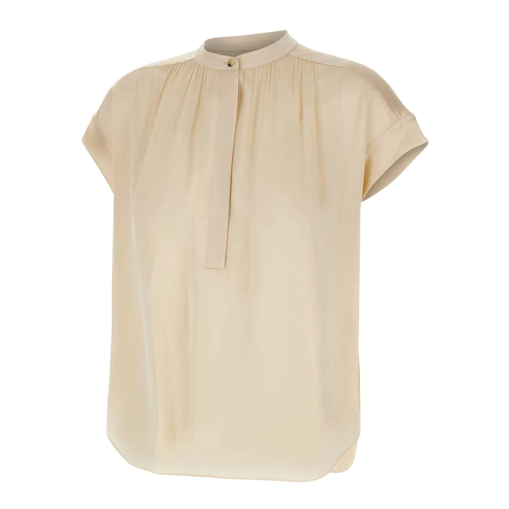 Vince Women's Beige Silk Gathered Cap-Sleeve Blouse