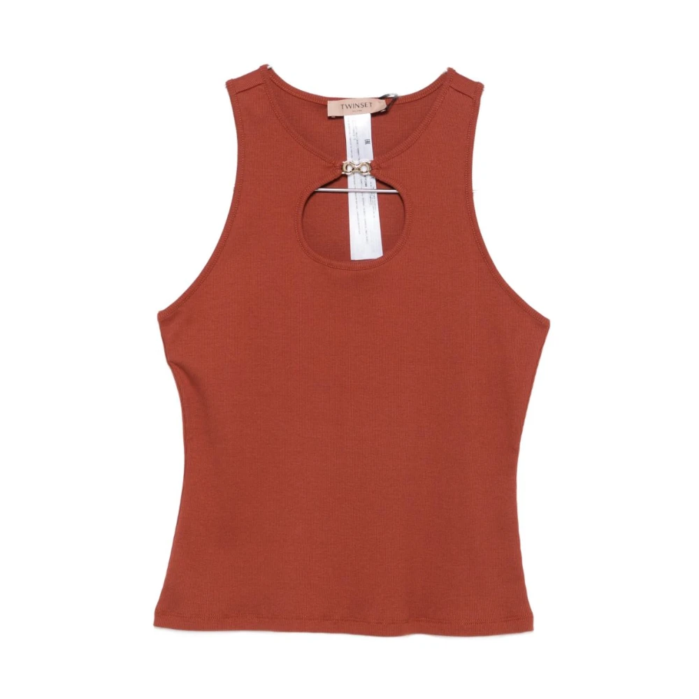 Twinset Donna Marrone - Top Smacchinato A Costine Con Cut-Out - Tops - L