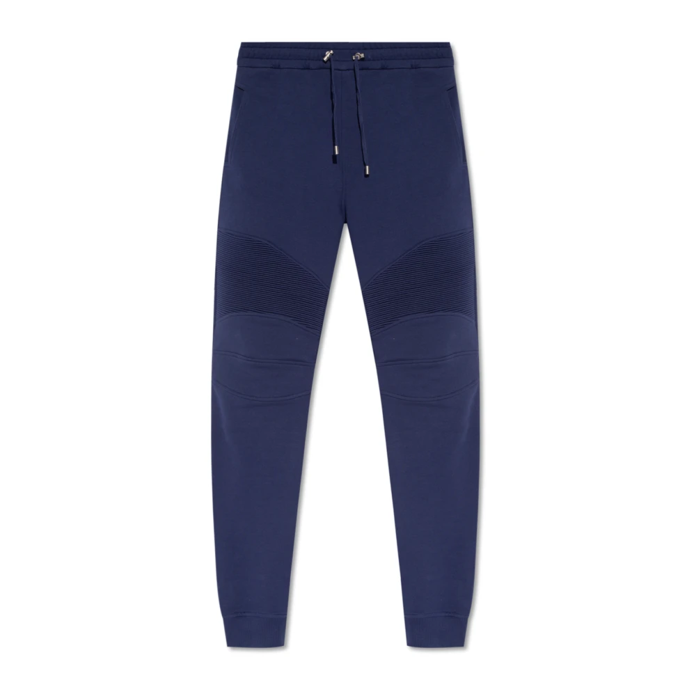 Balmain Blue Joggers With Logo - Male - Sweatpants - M - Trousers