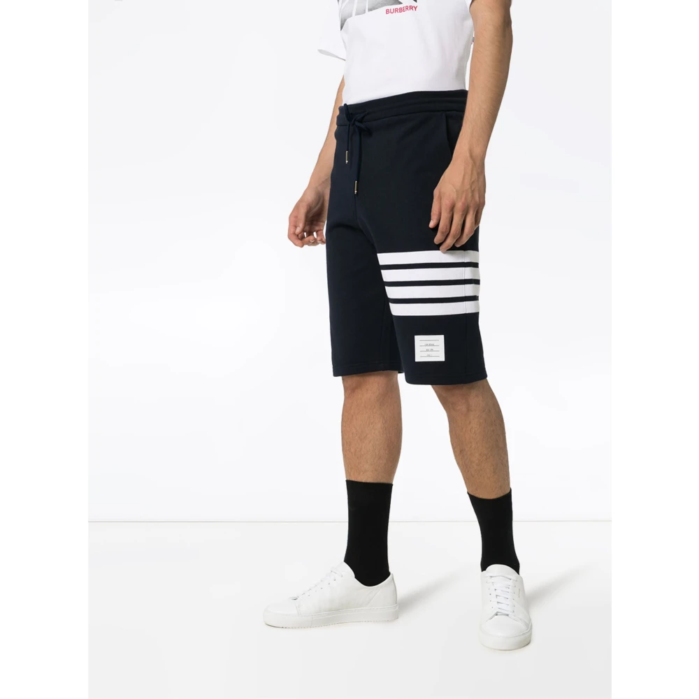 Thom Browne Navy Blauwe 4-Bar Sweatshorts Blue Heren