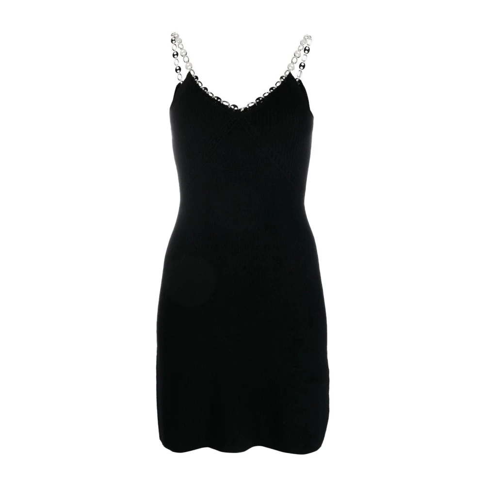 Paco Rabanne Ketting Mini Jurk in Zwart Wol Black Dames