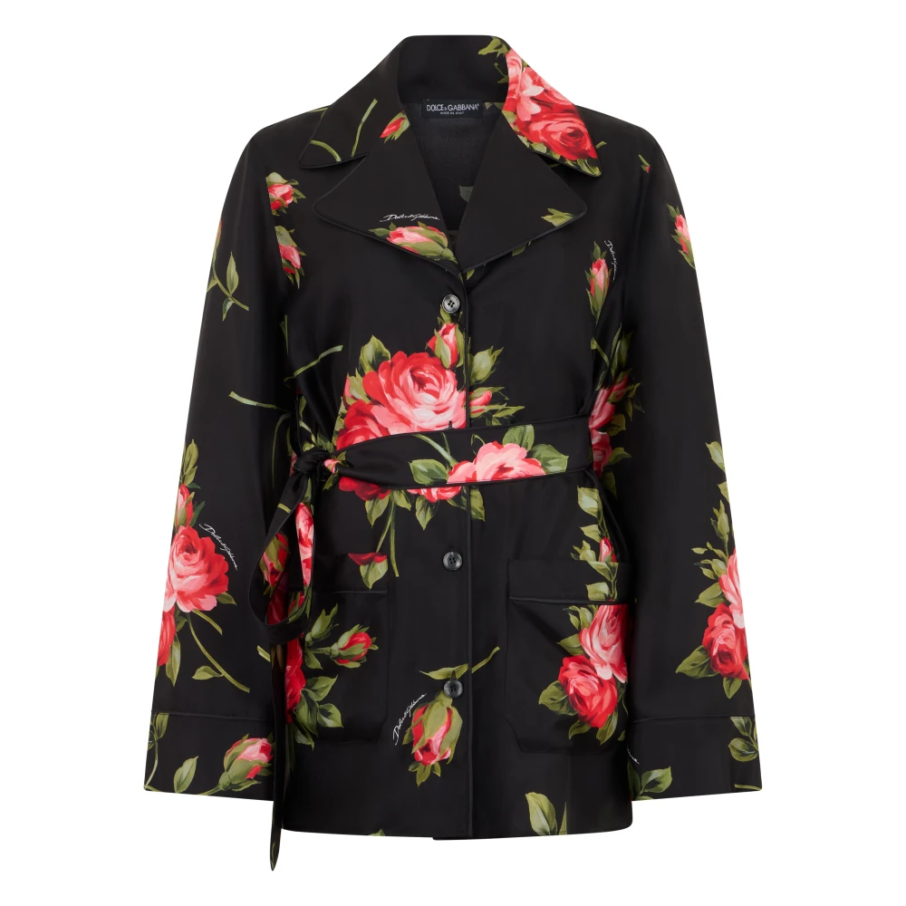 Dolce & Gabbana Black Rose Bouquet-Print Vanity Twill Shirt - Female - Light Jackets - L - Jackets