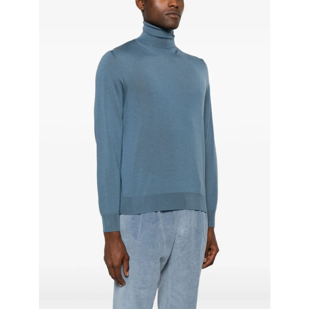 Canali Merino Wol Coltrui Trui Blue Heren