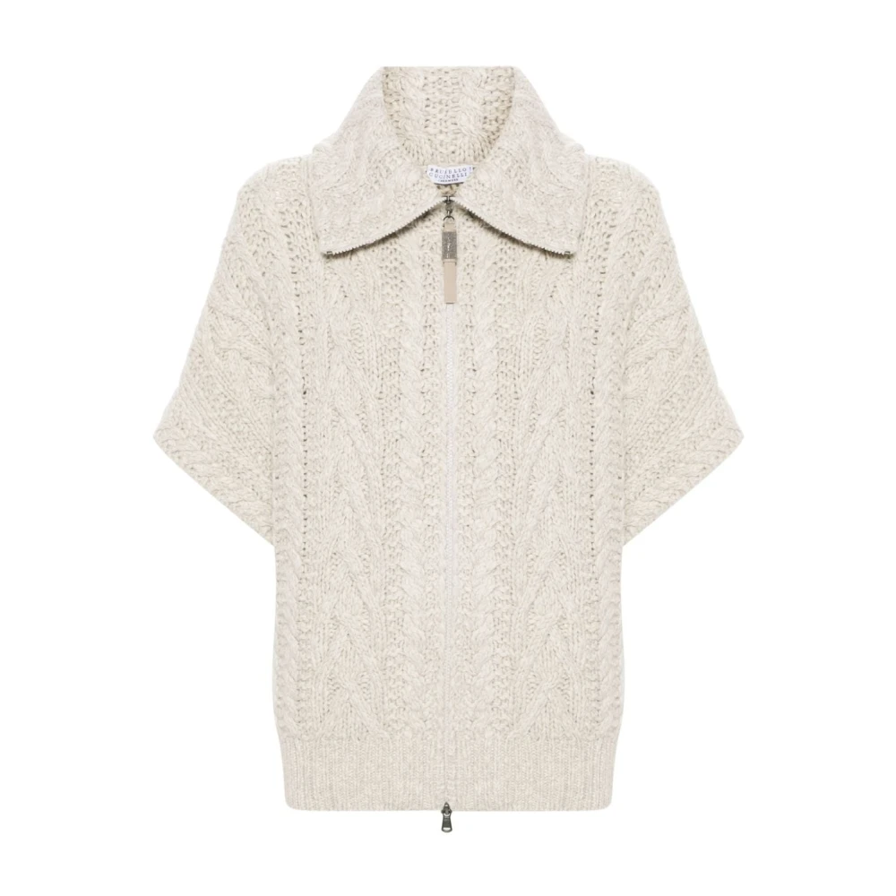 BRUNELLO CUCINELLI Beige Kabelgebreid Wollen Jack Beige Dames