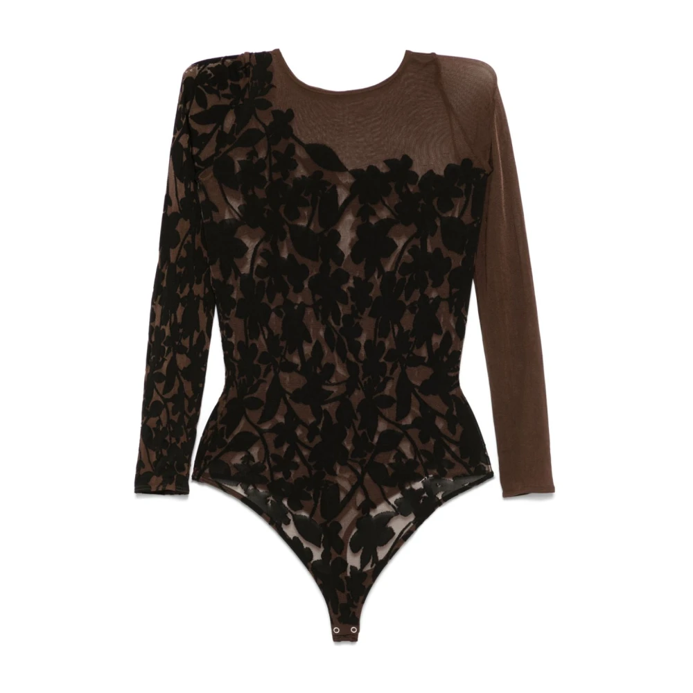 Wolford Bloemen Jacquard Ronde Hals Top Brown Dames