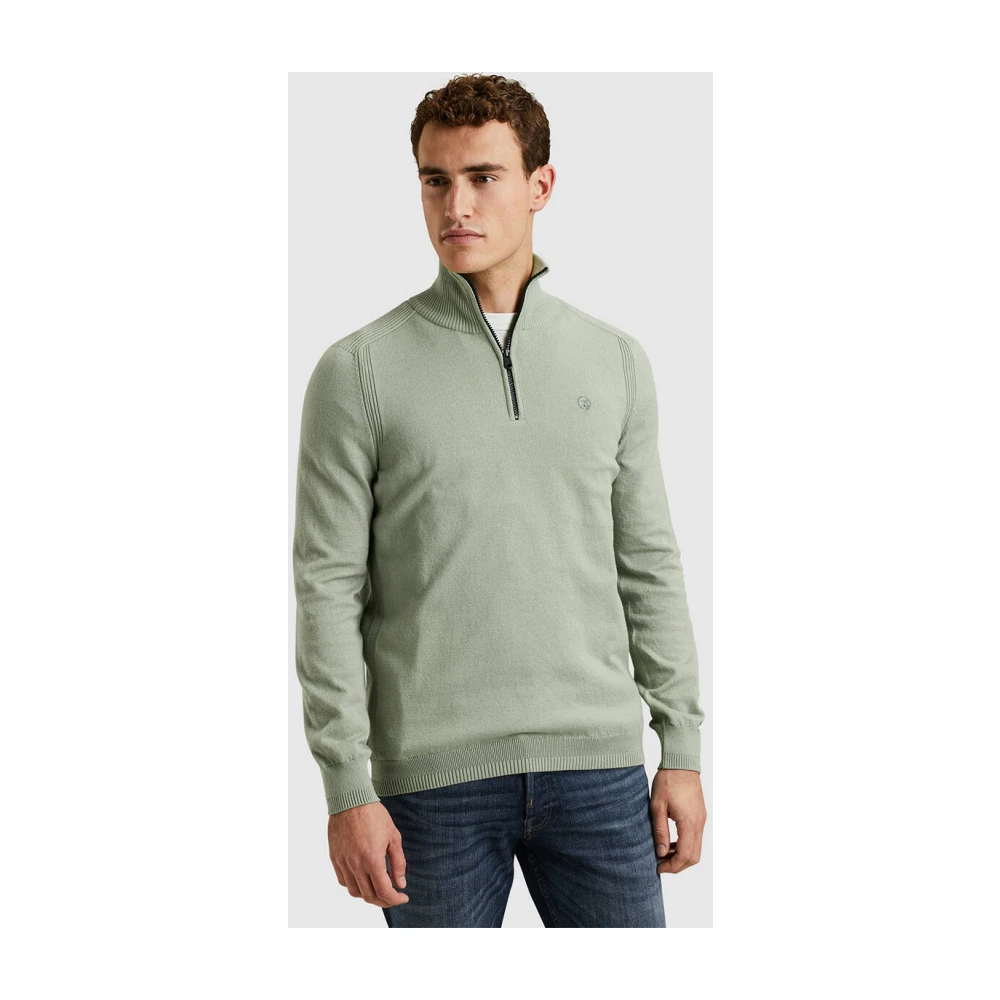 Cast Iron Half Zip Katoen Stretch Pullover Green Heren