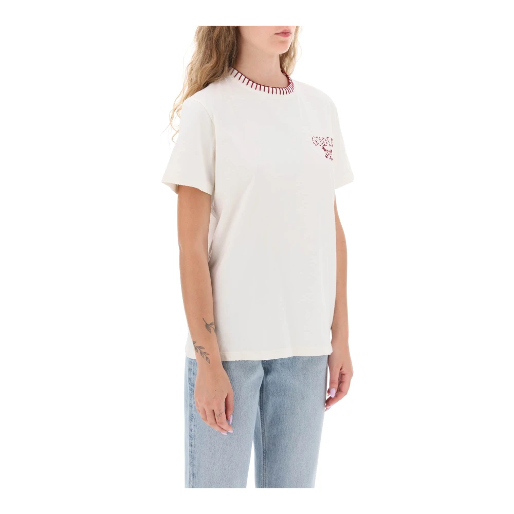 Golden Goose Geborduurd Journey T-Shirt met Verweerde Details White Dames