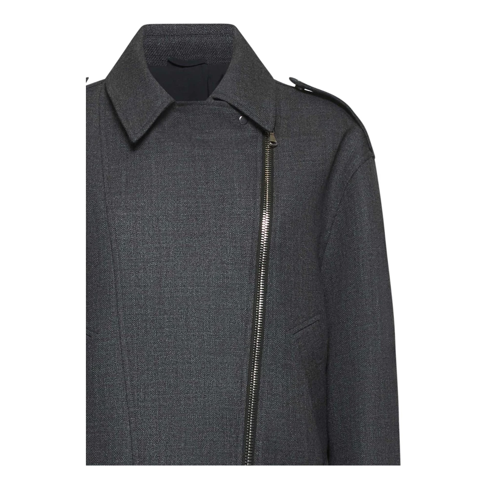 BRUNELLO CUCINELLI Grijze Biker Stijl Wollen Jas Gray Dames