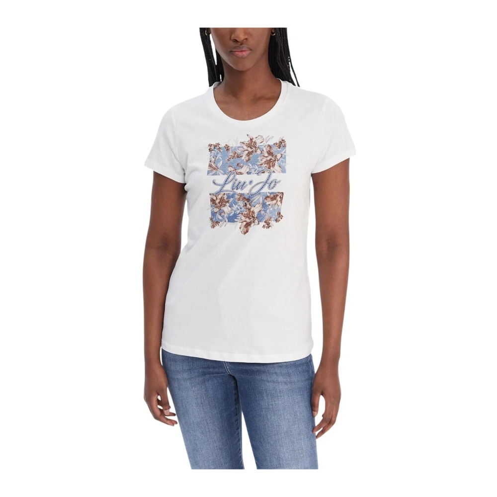 Liu Jo Women's White Printed Short Sleeve Round Neck T-Shirt