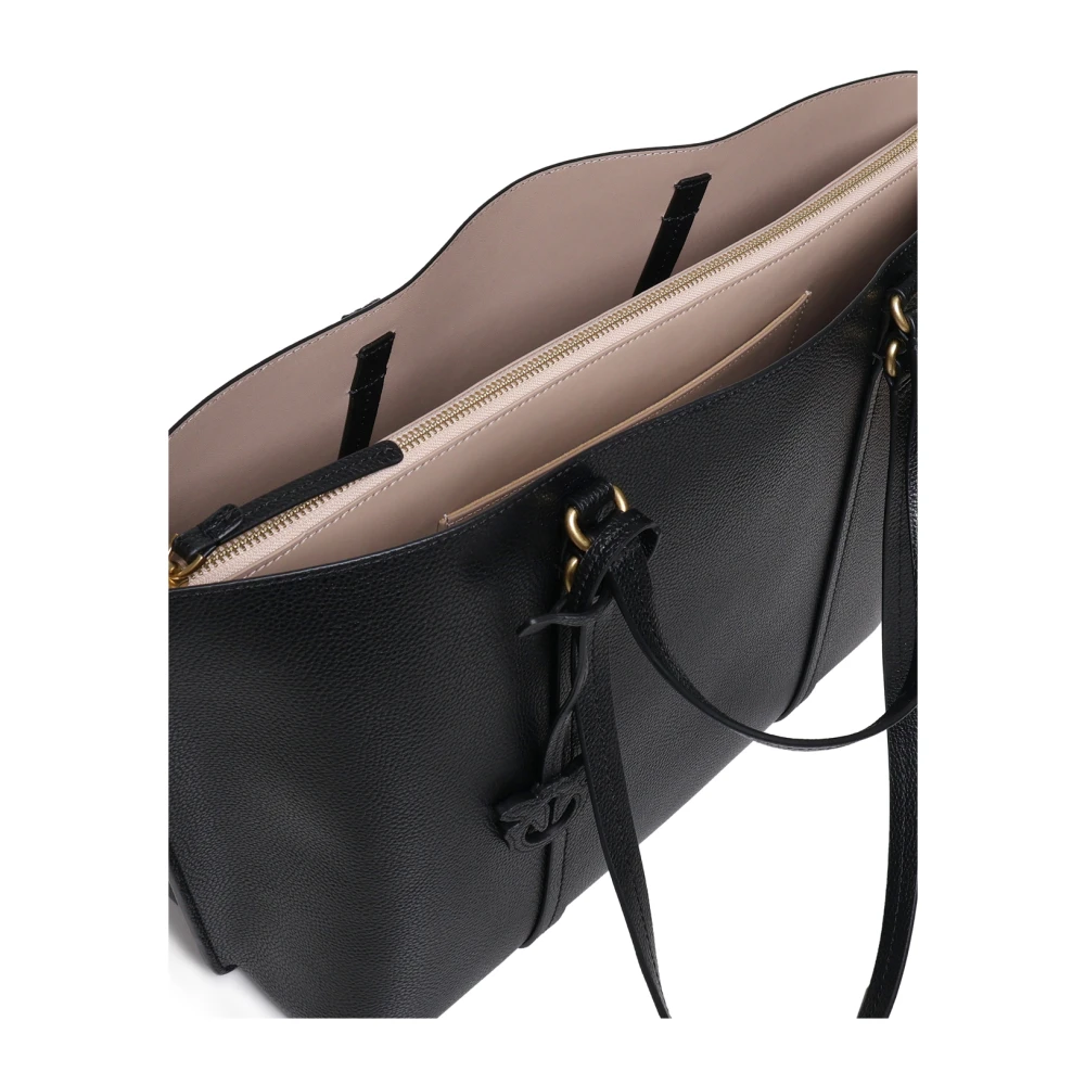 pinko Zwarte Leren Shopper Tas met Handvatten Black Dames