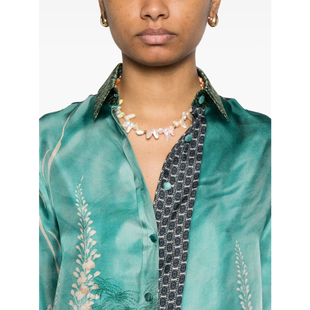 Pierre-Louis Mascia Blauwe Knopen Shirt met Grafische Print Blue Dames