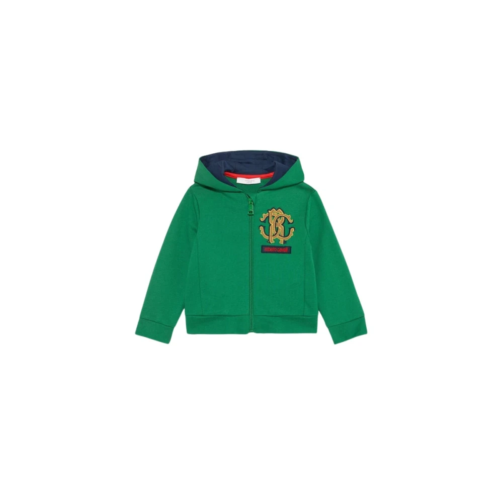 Roberto Cavalli Green Kids Sweatshirts, Male, 2 Y, Embroidered Hoodie