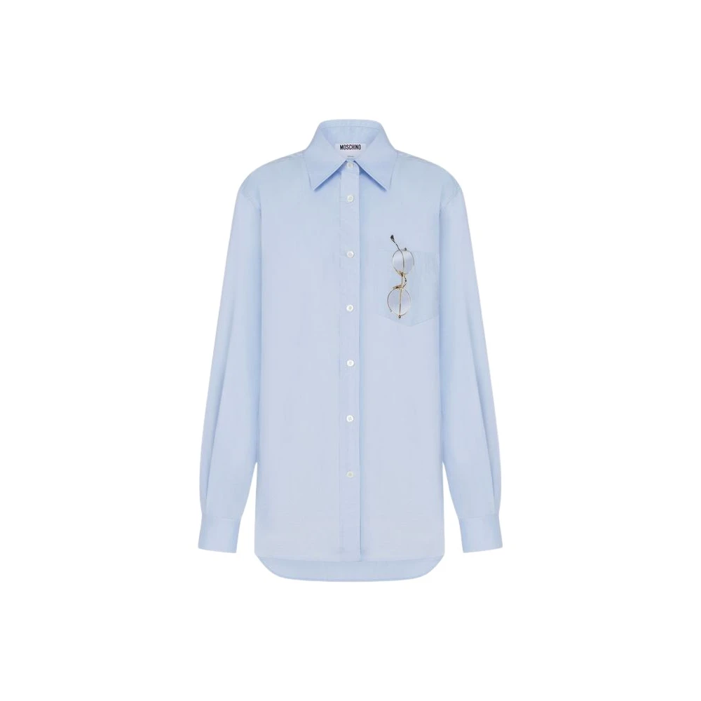 Moschino Women's Blue Printed Stretch Cotton Poplin Shirt