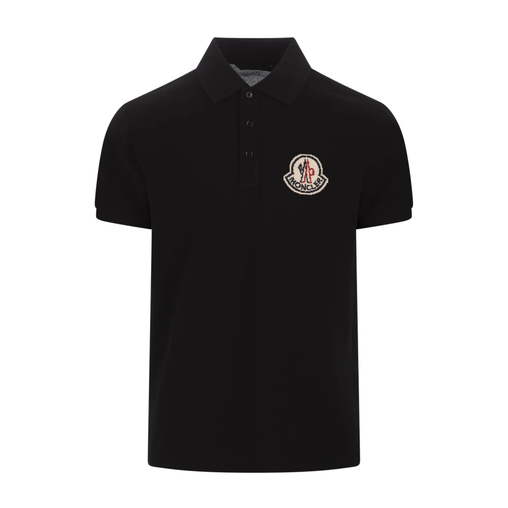 Moncler Zwarte Sandalen Pixel Logo Polo Shirt Black Heren