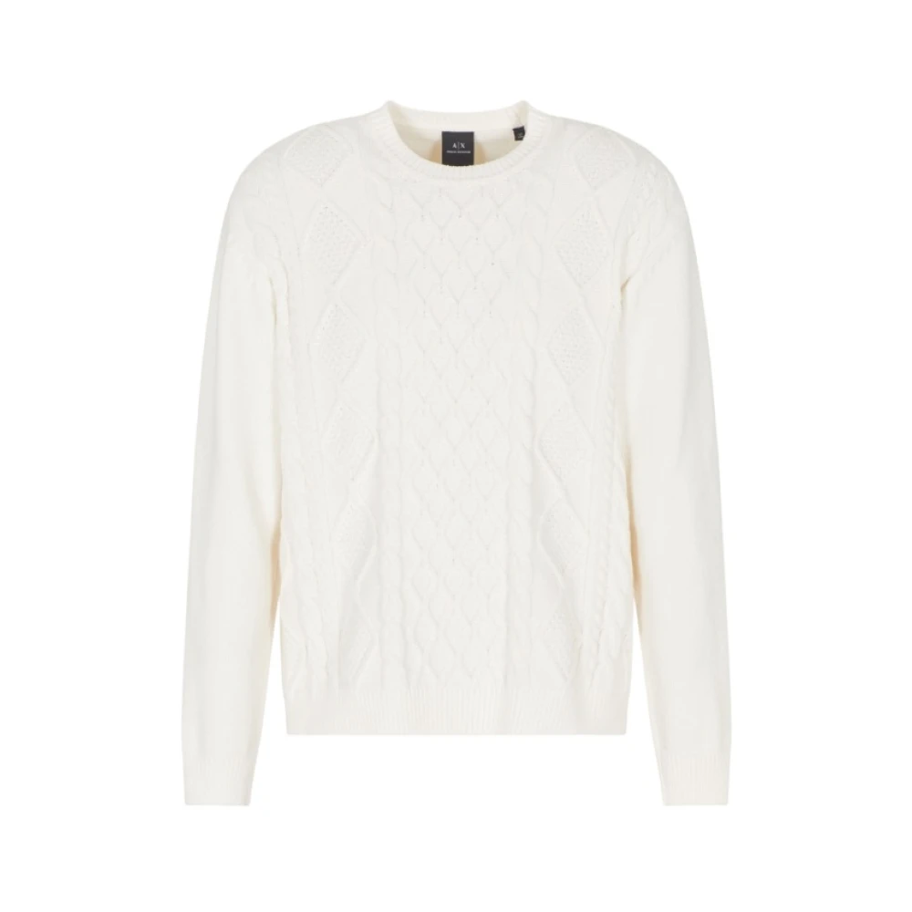 Armani Exchange Men's White Textured Crew-Neck Jumper - Round-Neck Knitwear - Xs - Knitwear