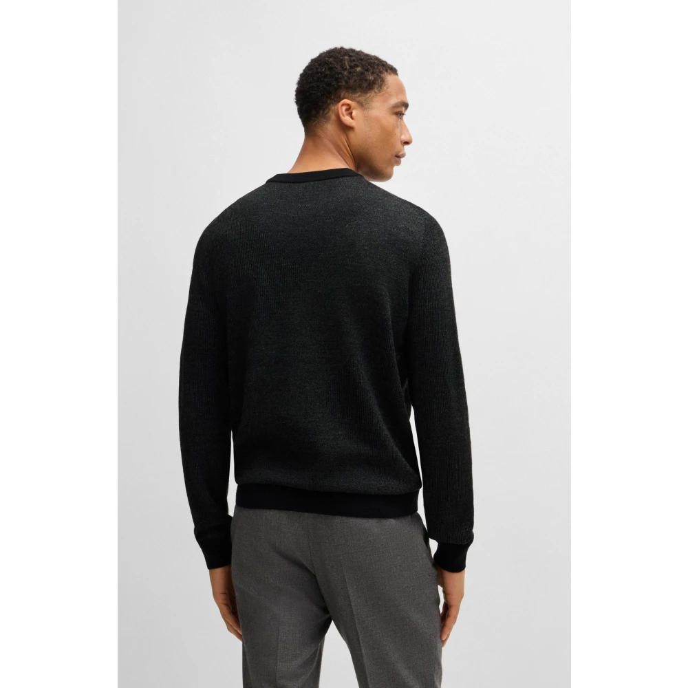 Hugo Boss Zwart Jacquard Gebreide Trui Black Heren