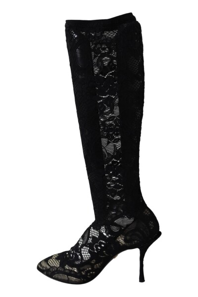 DG Black Taormina Lace Socks Boots Buty Pumps