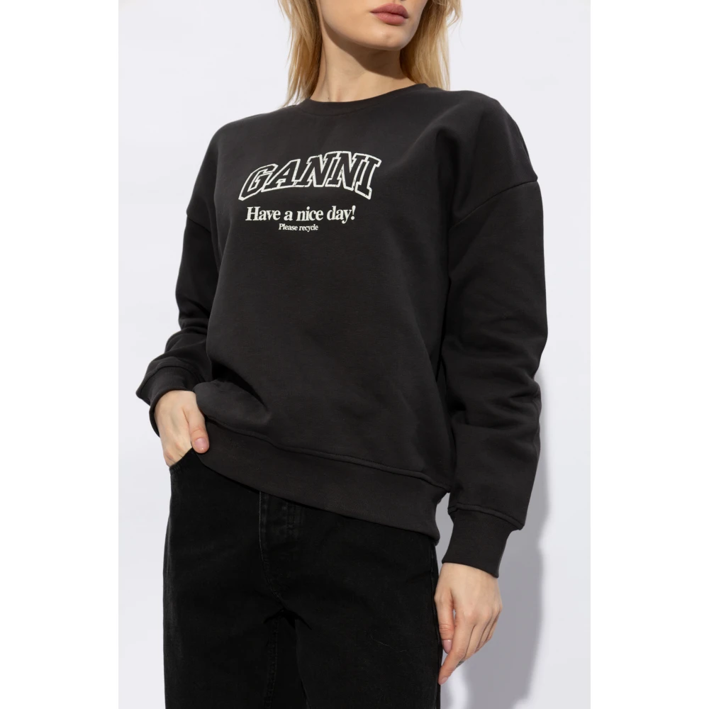 Ganni Sweatshirt met logo Black Dames